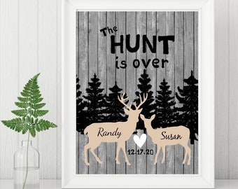 Custom Deer Print, Personalized Wedding Gift, Gift for Hunters, The Hunt is Over, Custom Name Art, Cabin Decor, Farmhouse Artwork, UNFRAMED