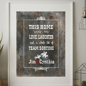 Team Sorting Art Print,  Personalized Gift for Horse Lover, Gift for the Couple, Western Wedding, Western Wedding Decor, Unframed