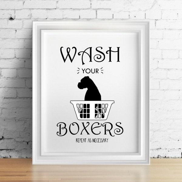 Funny Boxer Dog Laundry Room Art - Unframed
