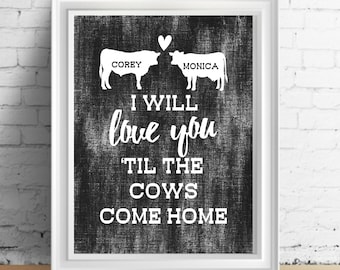 Personalized Western Wedding Print – Cow Art Gift for Couples, Farmhouse Decor, Unframed Wall Art
