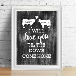 Personalized Wedding Print, Western Art Print, Gift for the Couple, Cow Art, Cow Wall Decor, Wedding Gift, Personalized Gift, Unframed