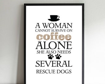 Rescue Dogs Coffee Art Print, Kitchen Decor