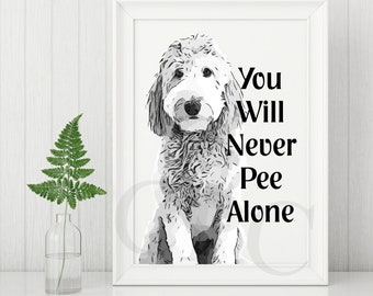 Doodle Dog Bathroom Print, Unframed