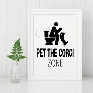 Welsh Corgi Art Print, Corgi Bathroom Decor, Corgi Dog Art, UNFRAMED