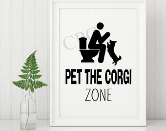 Welsh Corgi Art Print, Corgi Bathroom Decor, Corgi Dog Art, UNFRAMED