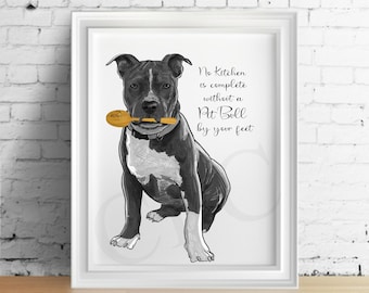 Pit Bull Kitchen Art Print, Unframed