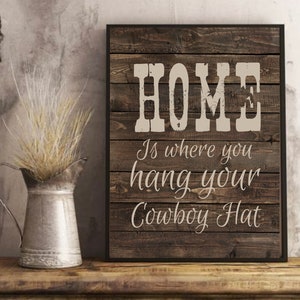 Home is Where You Hang Your Cowboy Hat Art Print, Unframed, Western Decor, Gift for Cowboy, Gift for Cowgirl, Farmhouse