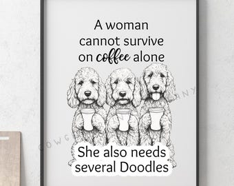 Doodle Dog Coffee Art Print, Unframed