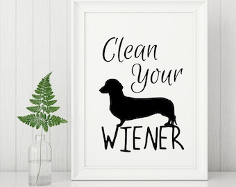 Dachshund Art Print, Dachshund Bathroom Wall Art, Bathroom Decor, Bathroom Print, Bath Art, Weiner Dog Print, Dachshund Lover Gift, Unframed