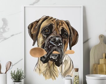 Mastiff Dog Print, Kitchen Art Print, Unframed