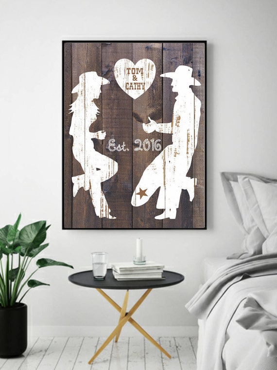 Cowboy gift / Cowgirl Gift / Country Wedding Gift / Western Couple Gift / Personalized Art Unframed