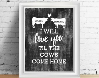 Personalized Wedding Print, Western Art Print, Gift for the Couple, Cow Art, Cow Wall Decor, Wedding Gift, Personalized Gift, Unframed