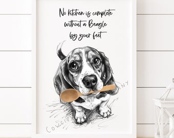 Beagle Dog Art, Funny Kitchen Print, Unframed