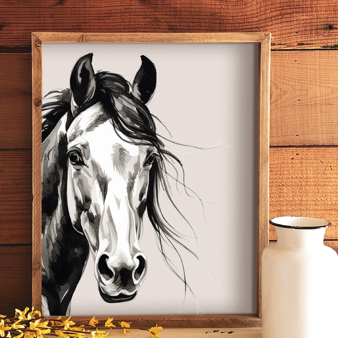 Black and White Horse Art Print - Etsy