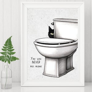 Funny Cat Bathroom Art, Unframed