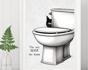 Funny Cat Bathroom Art, Unframed