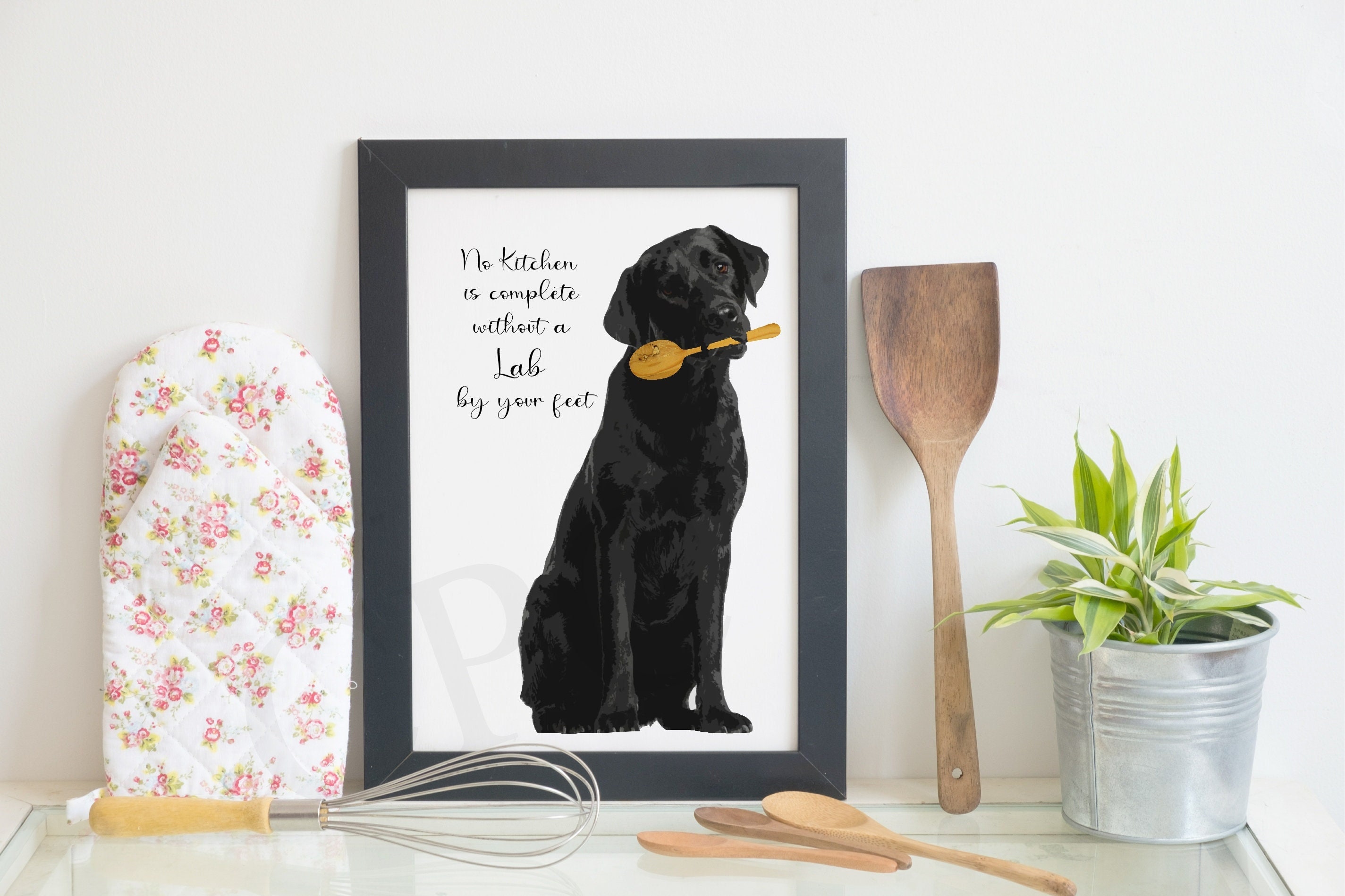 Black Lab Kitchen Art Print Unframed Etsy