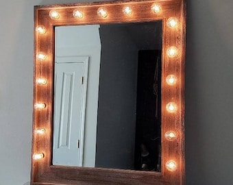 Large Vanity Mirror Wood Vertical Style Beauty Makeup Room Lights