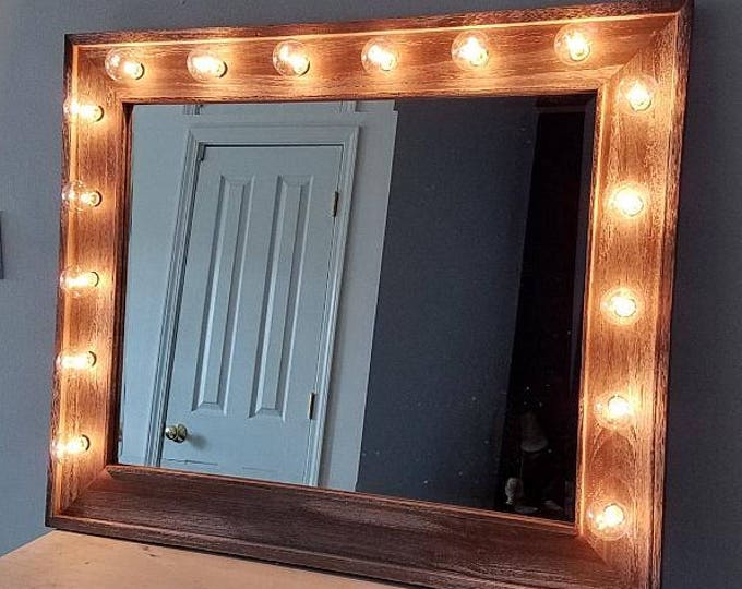Large Light up Wood Vanity Makeup Mirror Plug in Hollywood Etsy