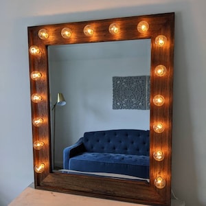 Large Mahogany Vanity Mirror Dark Driftwood Lights Hollywood Beauty Makeup Room