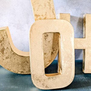 Gold Metallic Paper Mache Letters Numbers Small Large Wall And Table Decor image 3