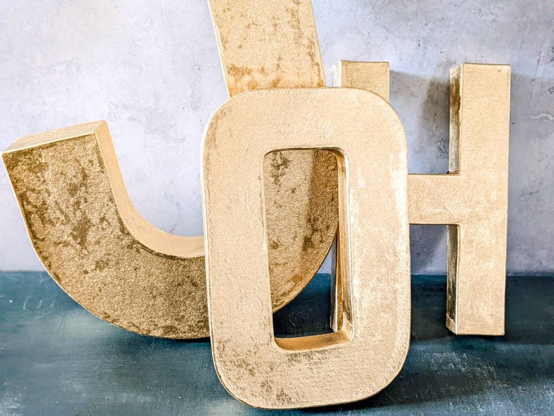 Gold Metallic Paper Mache Letters Numbers Small Large Wall And Table Decor image 3