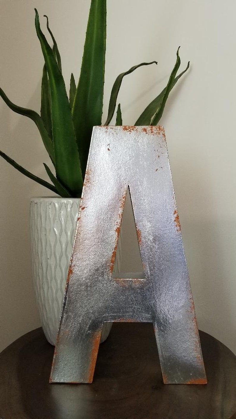 Paper Mache Letters Distressed Silver Rust Decor image 2