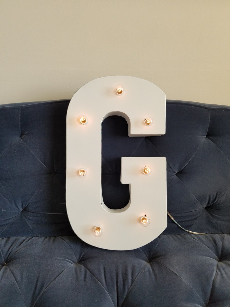 White Large Metal Light Up Marquee Letters Vintage Bulbs Sign image 1