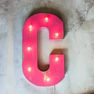 Hot Pink Large Metal Marquee Light Up Letters Bulbs Vintage Hollywood Sign