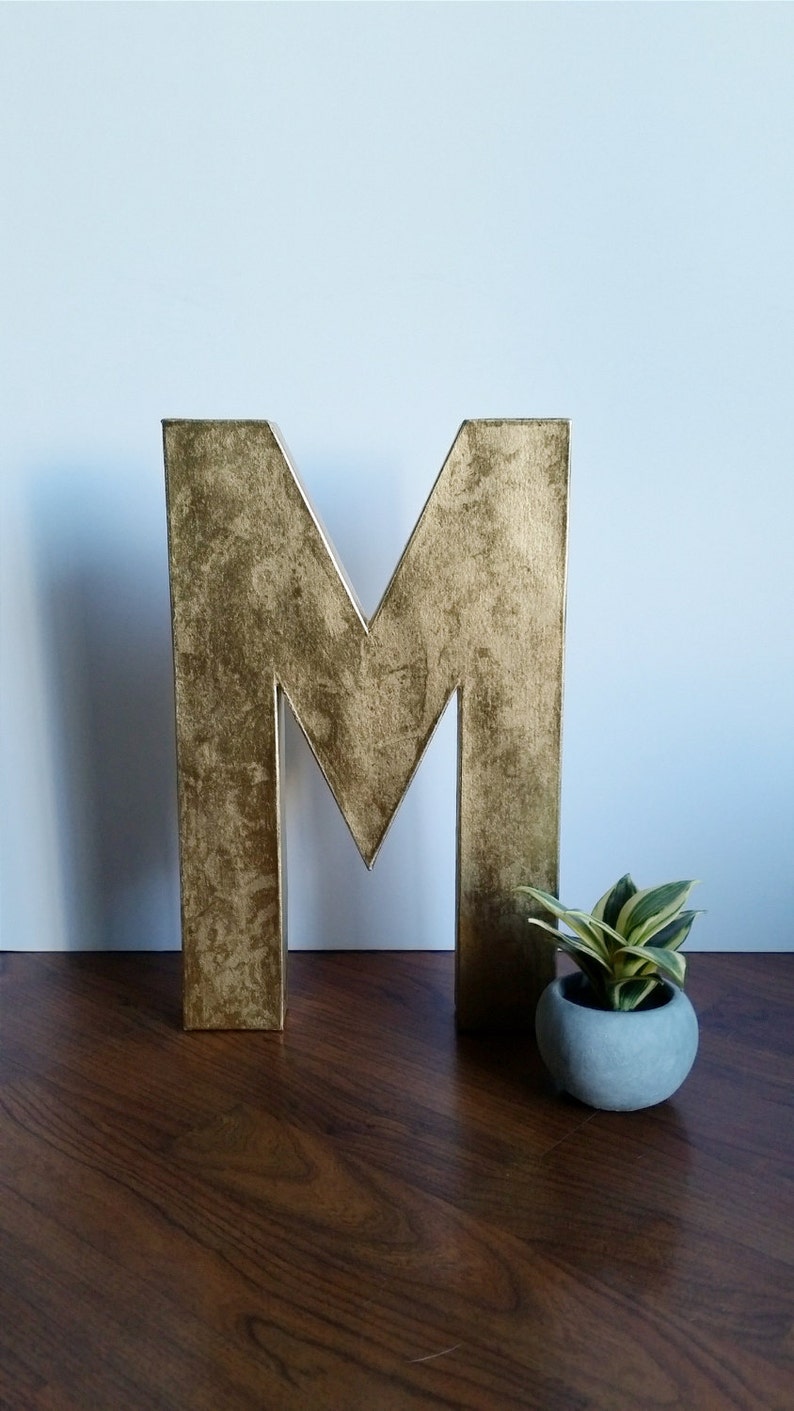 Gold Metallic Paper Mache Letters Numbers Small Large Wall And Table Decor image 5