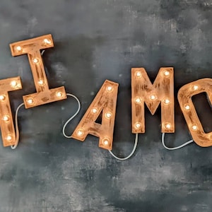 Vintage Distressed Light Up Marquee Letters | Rustic Paper Mache Decor with Lighted Bulbs
