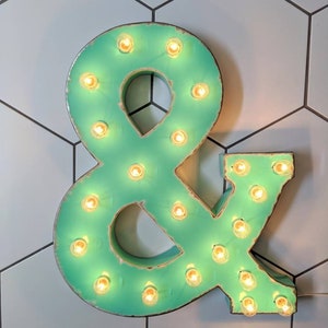 Light Up Marquee Letters Mint Aqua Metal Carnival Bulb Sign image 4