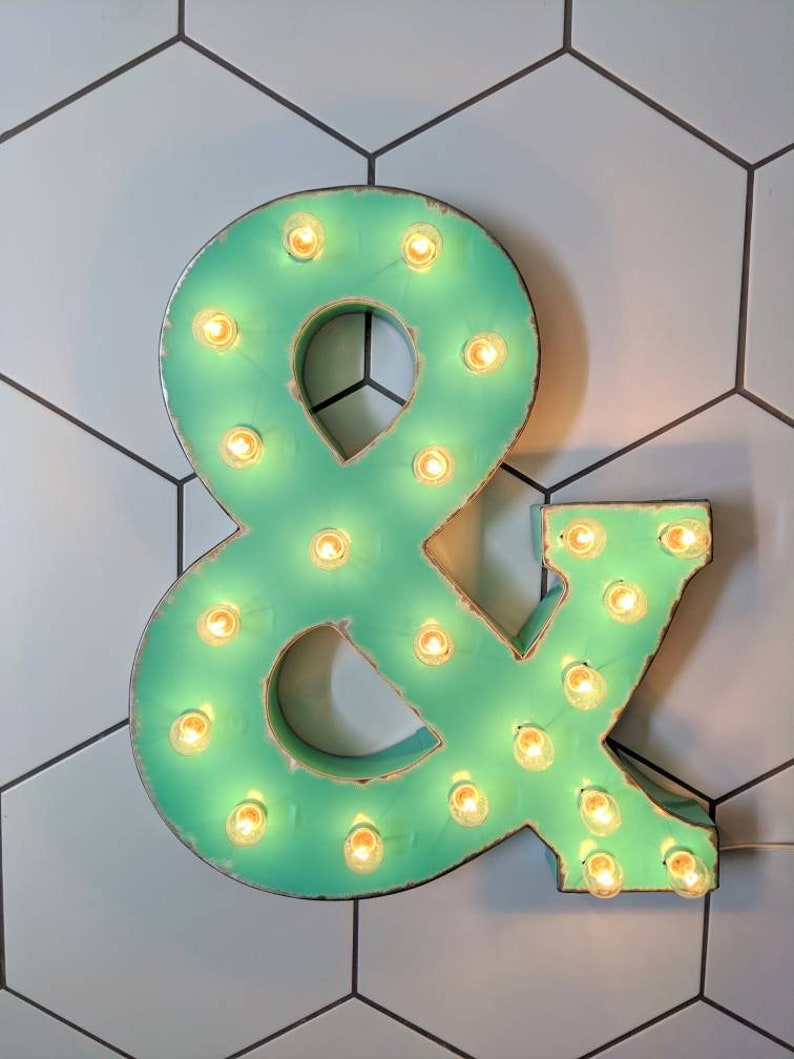 Light Up Marquee Letters Mint Aqua Metal Carnival Bulb Sign image 4