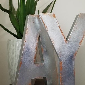 Paper Mache Letters Distressed Silver Rust Decor image 3