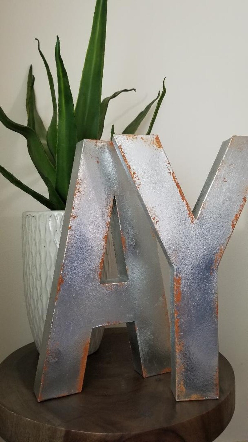 Paper Mache Letters Distressed Silver Rust Decor image 3