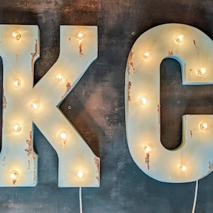 Light Up Large Metal Letters Vintage Aqua Vintage Lighted Bulbs