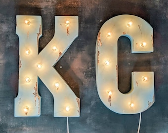 Light Up Large Metal Letters Vintage Aqua Vintage Lighted Bulbs