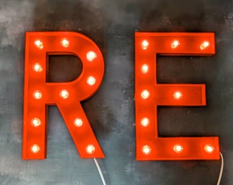 Paper Mache Red Light Up Marquee Letters Vintage Lighted Bulbs