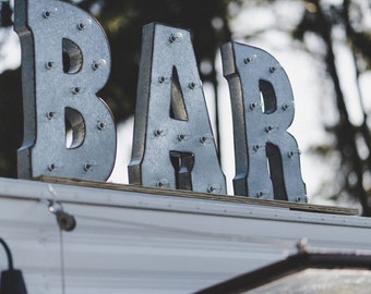 Large Light Up BAR Marquee Letters: Vintage Hollywood Sign with Electric Bulbs