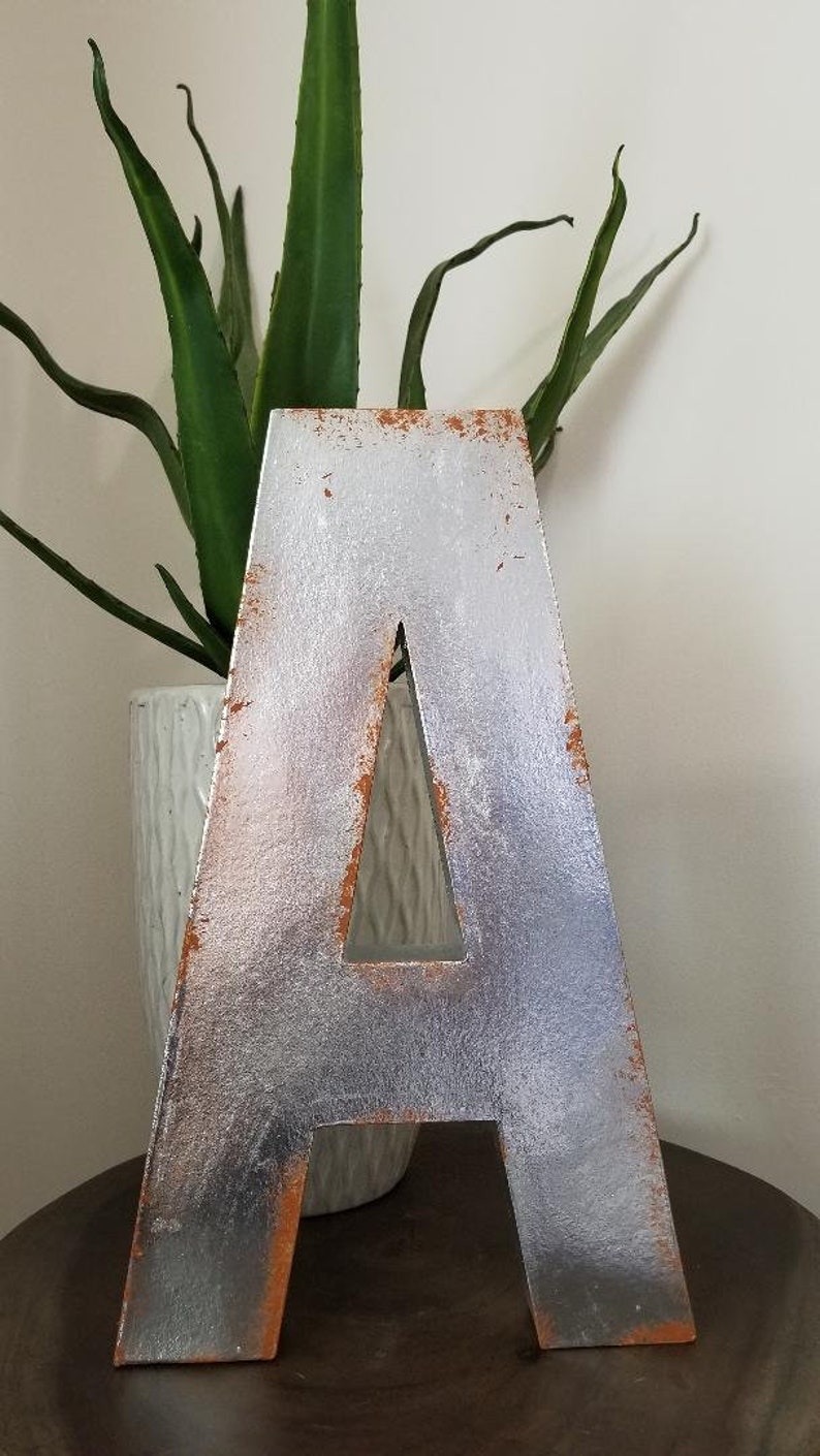 Paper Mache Letters Distressed Silver Rust Decor image 4