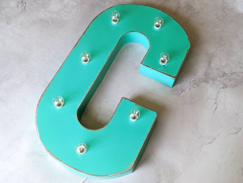 Light Up Marquee Letters Mint Aqua Metal Carnival Bulb Sign image 3