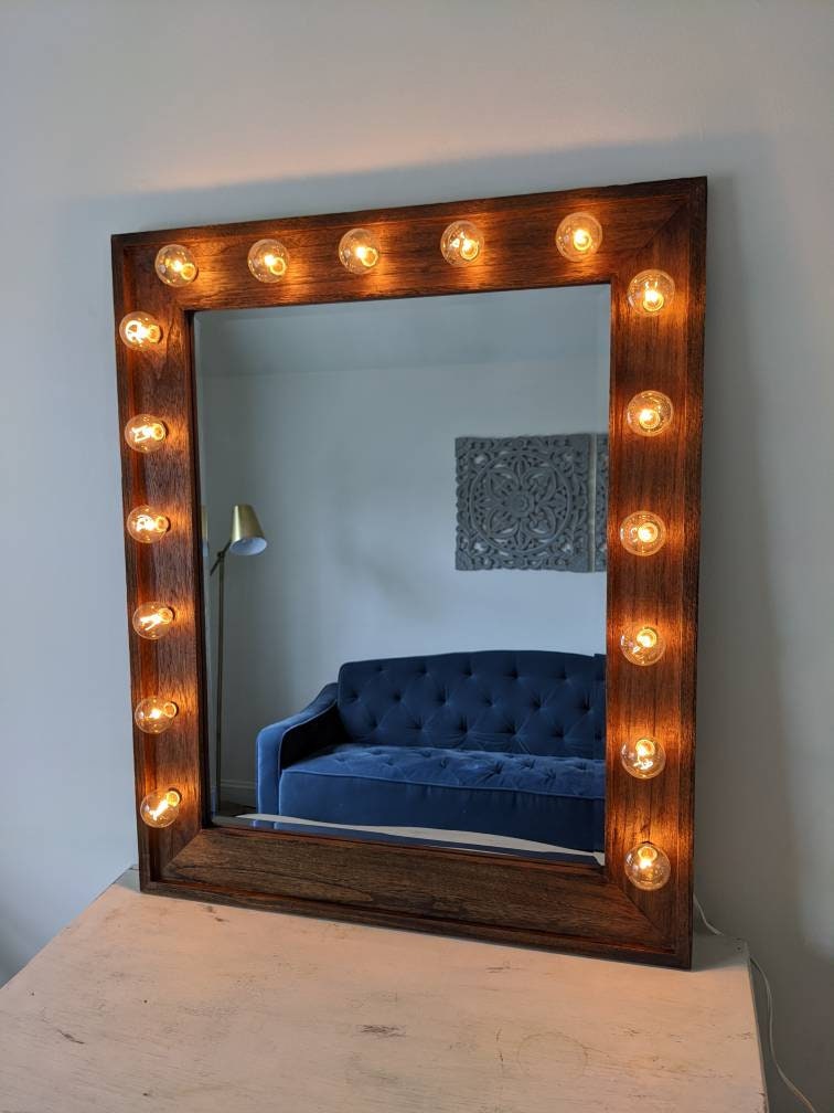 Light up Vanity Mirror Plug in Dark Wood Beauty Makeup Room Etsy