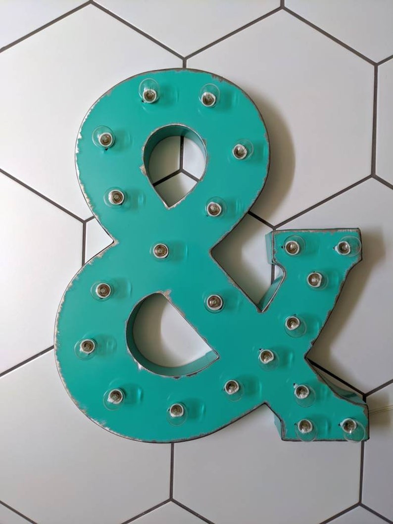 Light Up Marquee Letters Mint Aqua Metal Carnival Bulb Sign image 5