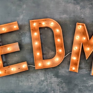 Letras de marquesina de papel maché iluminadas, bombillas iluminadas personalizadas, estilo vintage