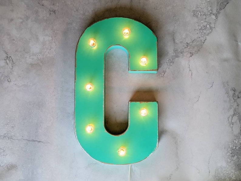 Light Up Marquee Letters Mint Aqua Metal Carnival Bulb Sign image 9