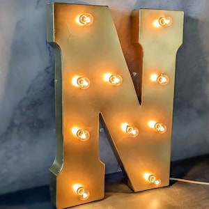 Large Gold Light Up Marquee Letters Vintage Lighted Bulbs Sign