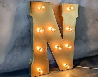 Large Gold Light Up Marquee Letters Vintage Lighted Bulbs Sign