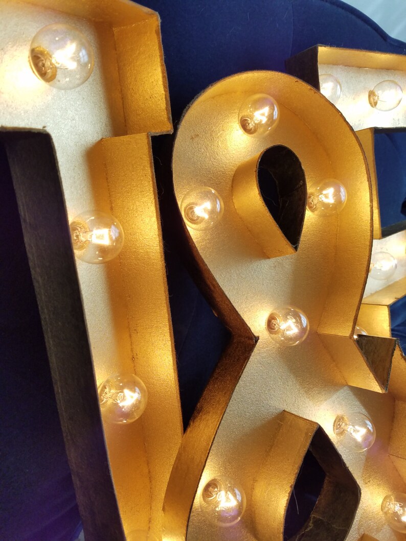 Paper Mache Gold Light Up Marquee Letters Vintage Lighted Bulbs Sign image 4