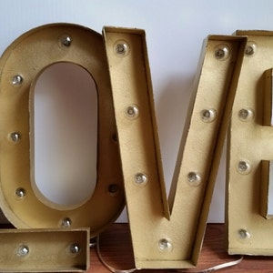Paper Mache Gold Light Up Marquee Letters Vintage Lighted Bulbs Sign image 5