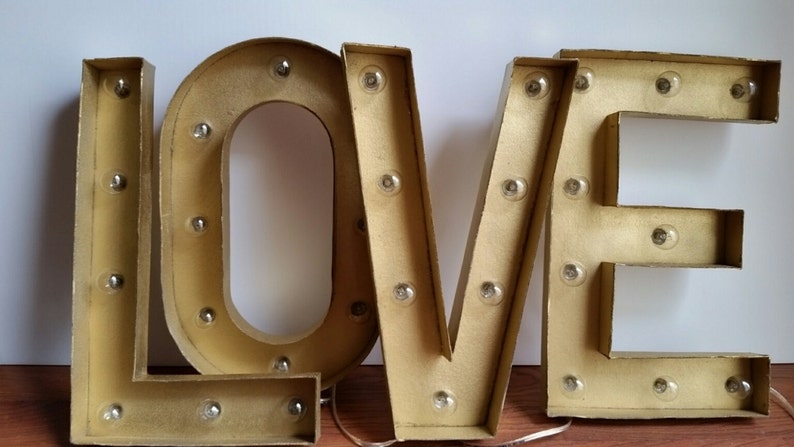 Paper Mache Gold Light Up Marquee Letters Vintage Lighted Bulbs Sign image 5